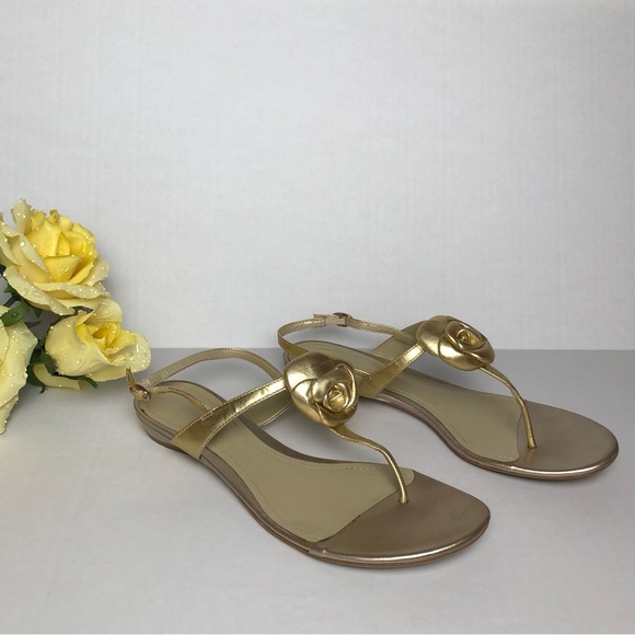 Gold Flat Sandals - Picture 2 of 4